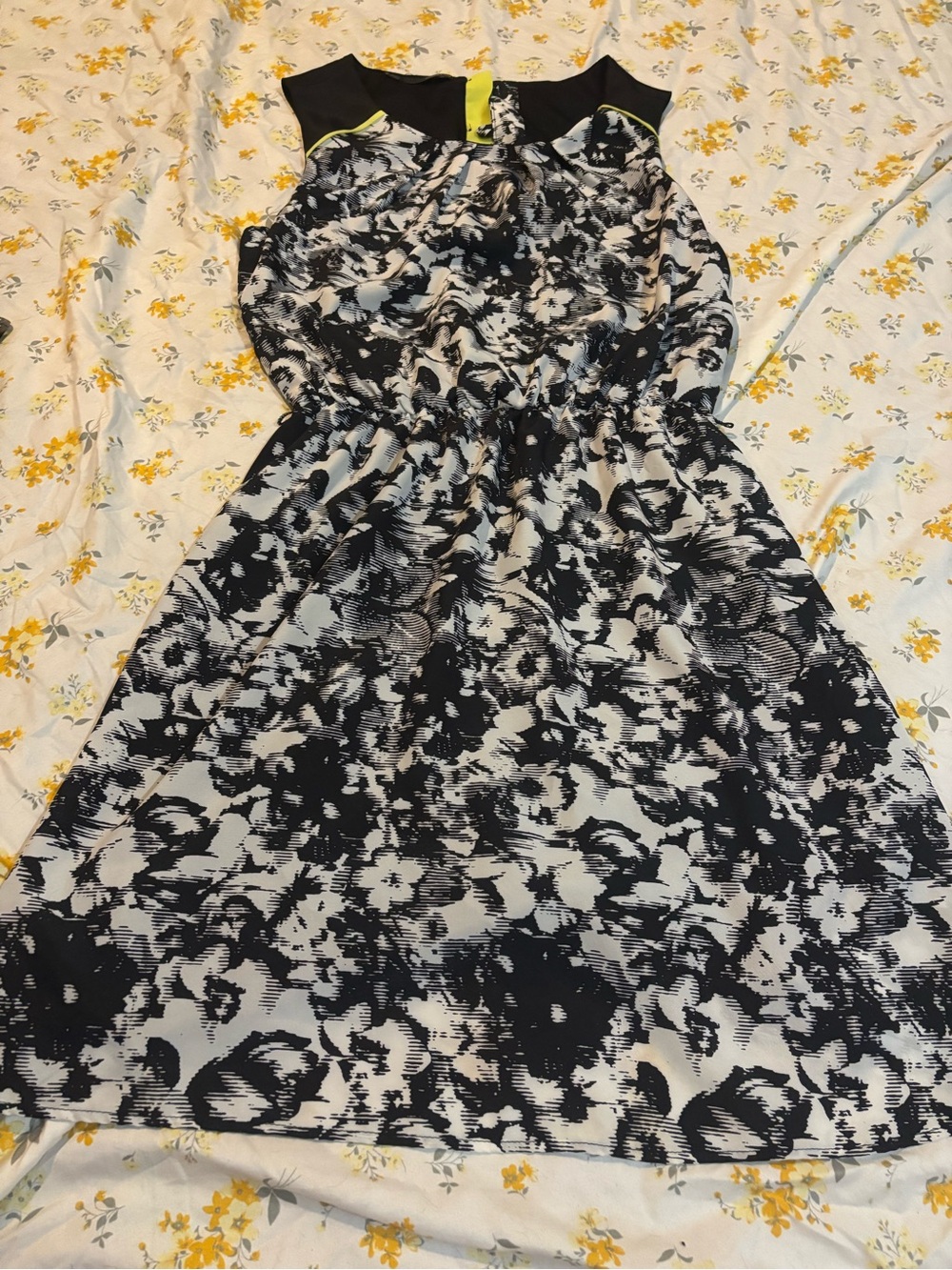 Maurices Black and White Floral Midi Dress with Neon Accent